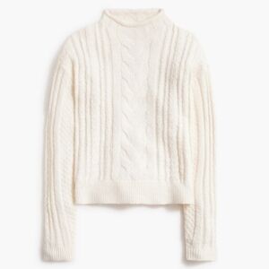 J Crew Rollneck White Ivory Cable Knit Sweater Women's Size M Fisherman Cozy